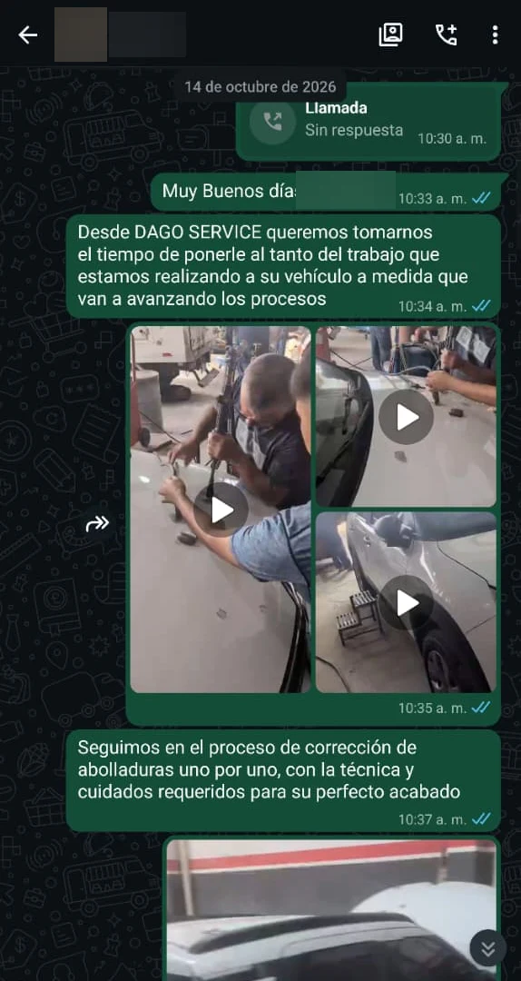 Chat de WhatsApp: seguimiento del trabajo con fotos y videos